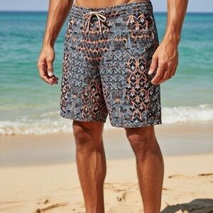 PATAGONIA Men's Wavefarer Board Shorts Paisley Geometric Print Size 32 Waist